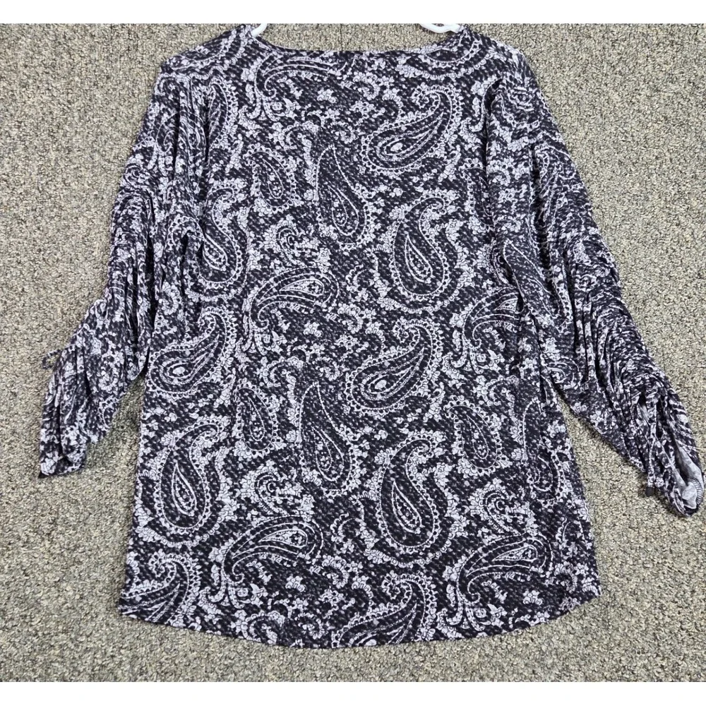 Michael‎ Kors Shirt Womens P/M Black Paisley Cinching Sleeves Flared Office Wear